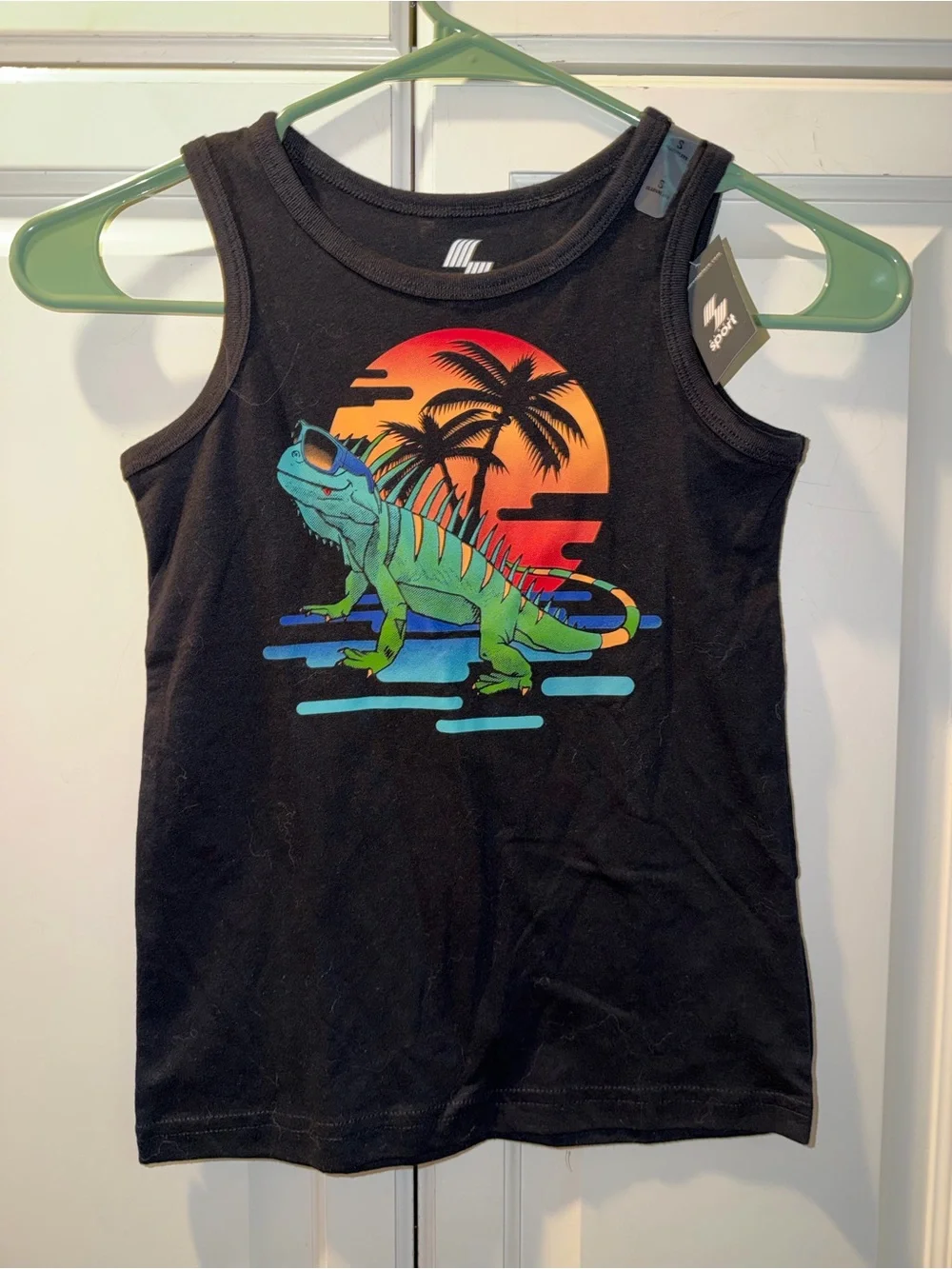 NWT The Children’s Place Boy’s Black Tank with Neon Iguana Sunset Graphic Size S